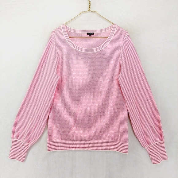 Talbots Pink & White Striped Long Sleeve Round Neck Pullover Sweater 3318 - Picture 1 of 7